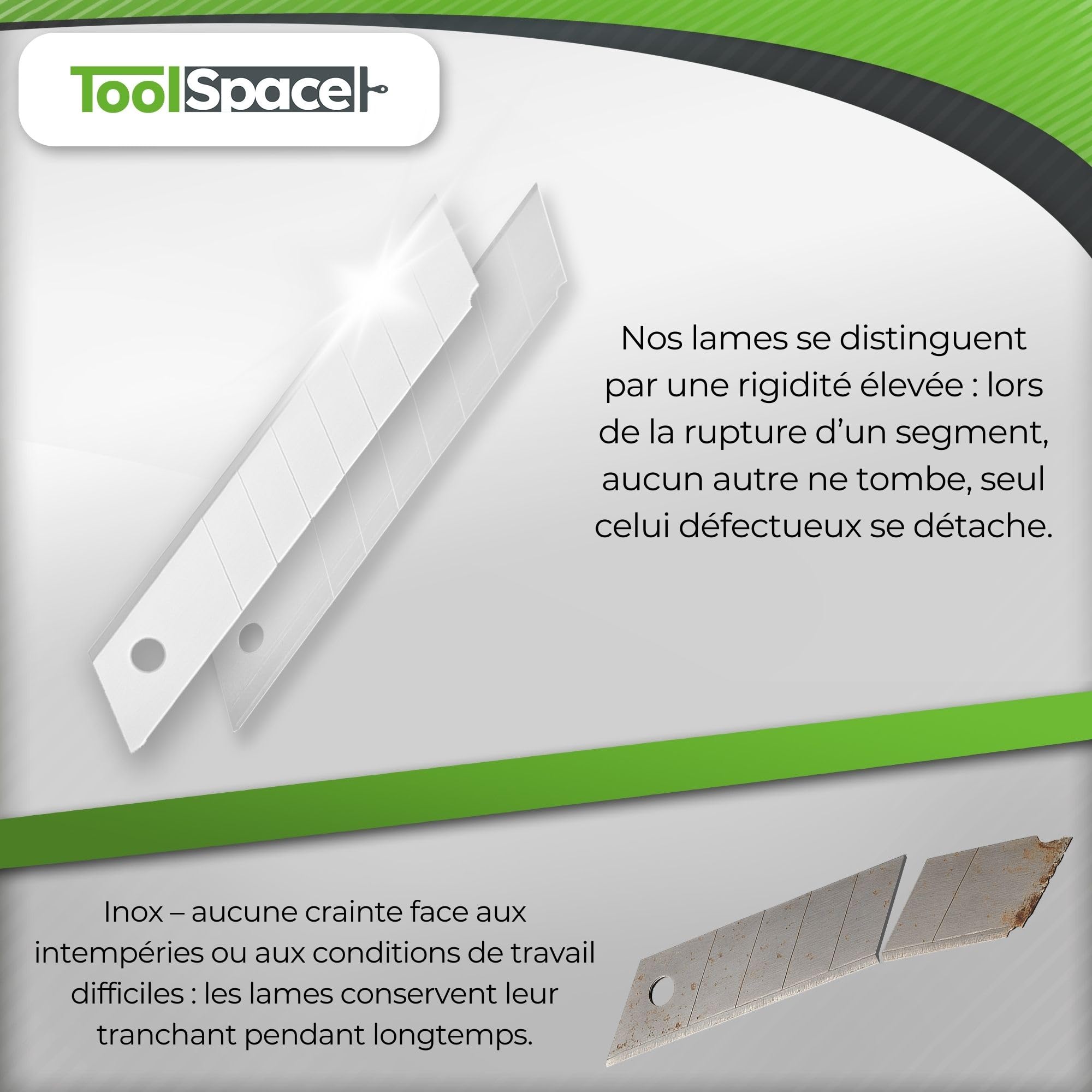 ToolSpace Lame Rechange pour Cutter Couteau Lames Sécable Segmentée pour Coupe Précise de Papier Carton Tissu Plastique Cuir et Autres Matériaux Acier Carbone Trempé Tranchantes – 18 mm Lot de 20