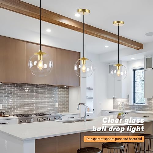 Miniatura 2 de KoKo&Yukina Iluminación colgante de globo para isla de cocina, lámpara colgante moderna de mediados de siglo con globo transparente, luces de techo