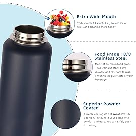 Volhoply Insulated Water Bottles Bulk 2 Pack, 40 oz Stainless Steel Bottle with Paracord Handle & Spout Lid, Double Walled Metal Water Cups with Wide Mouth, Reusable Big jug for Adults(Fog,2 Set)