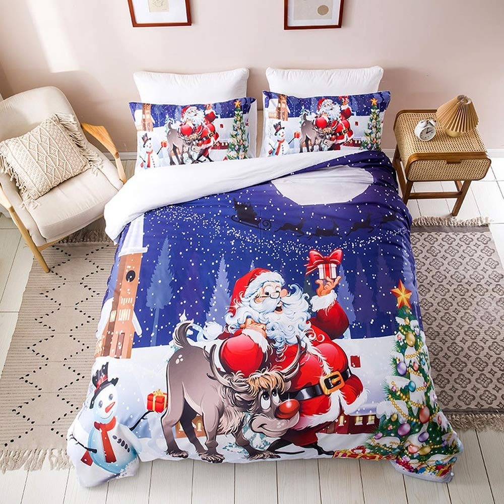 Housse de couette Père Noël bleue pour chambre d'enfant magique