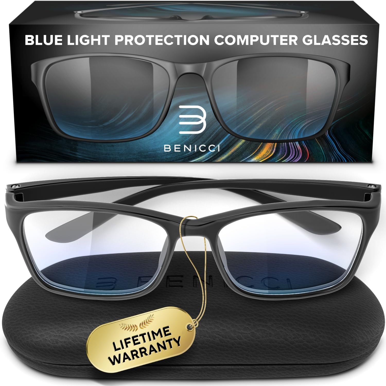 Stylish Blue Light Blocking Glasses for Women or Men - Ease Computer and Digital Eye Strain, Dry Eyes, Headaches and Blurry Vision - Instantly Blocks Glare from Computers and Phone Screens w/Case