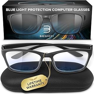 Stylish Blue Light Blocking Glasses for Women & Men – Helps Ease Digital Eye Strain & Headache from Computers, Phones w/Case