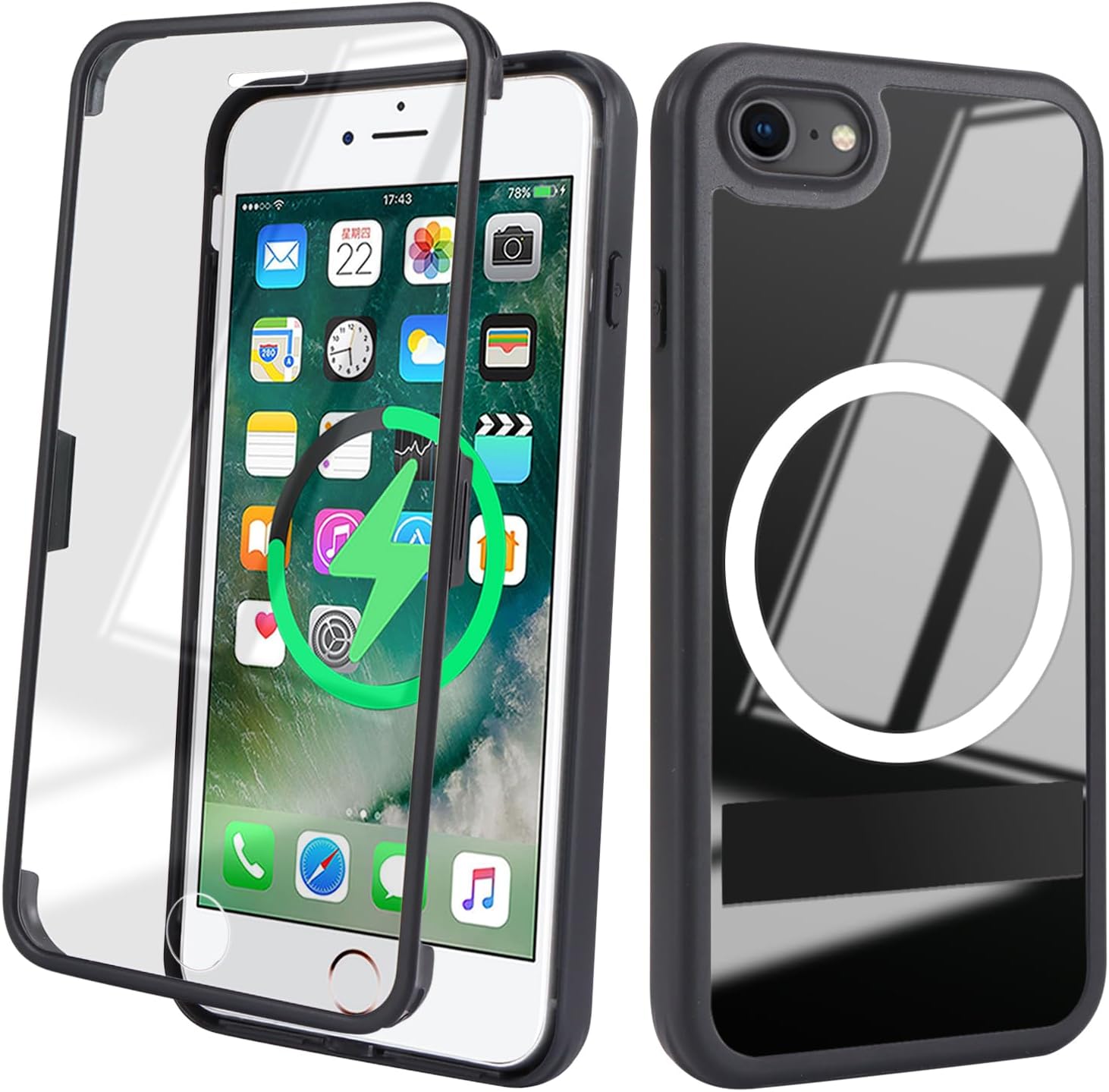 for iPhone SE 2022/2020 iPhone 8 Case with Screen Protector,Compatible with Magsafe,for iPhone 8 Phone Case with Stand,for iPhone 8 Magnetic Case with Built in Screen Protector,Black - Image 4