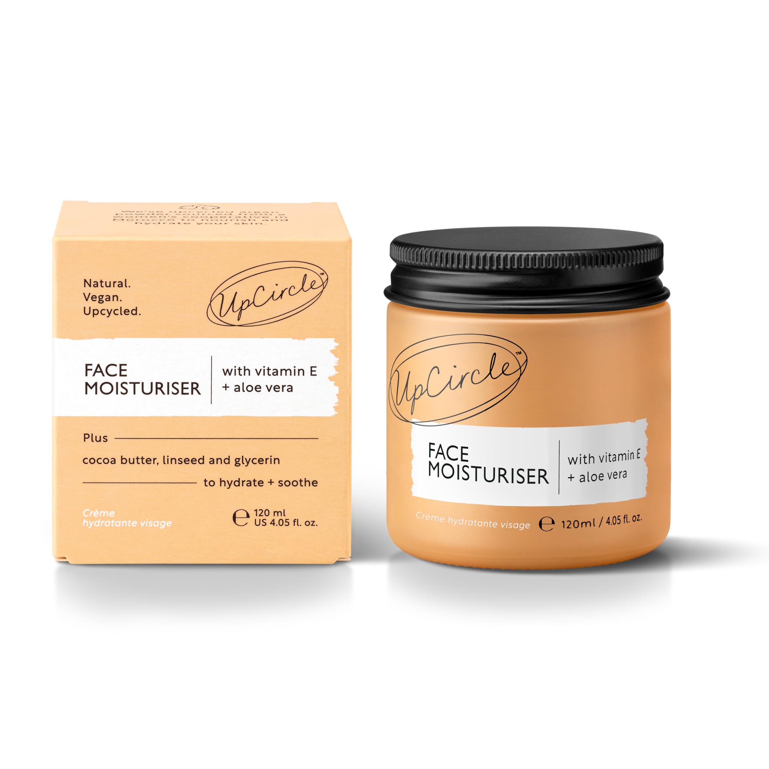 UpCircle Crema idratante viso Jumbo con polvere di argan, 120 ml, crema giorno nutriente, vitamina E, aloe vera, glicerina, karitè e burro di cocco, naturale, vegana e cruelty-free
