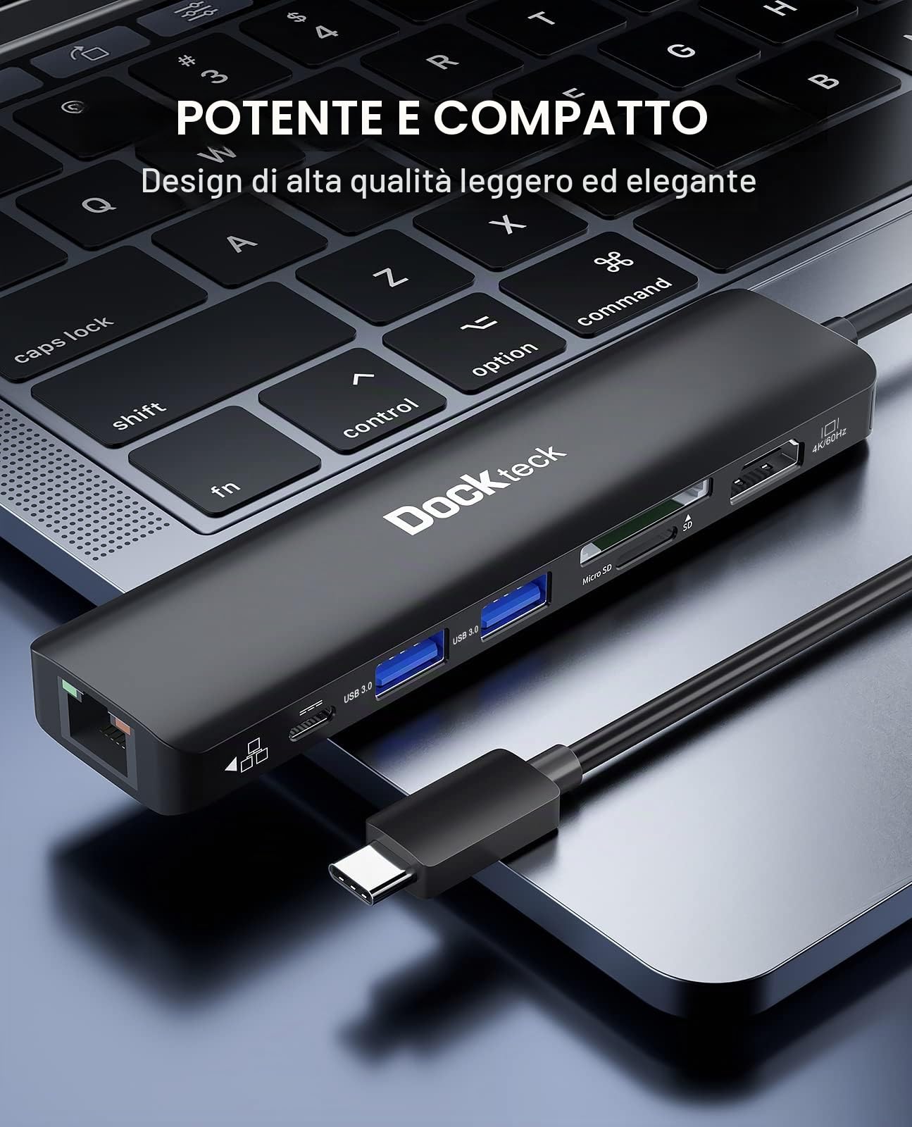 Adattatore USB C Hub Ethernet Dockteck 7 in 1 Docking Station, adattatore USB-C con HDMI 4K 60Hz, LAN RJ45, 100W PD, SD/Micro SD, 2 USB 3.0, per Steam Deck, MacBook/iPad, Surface Pro 7