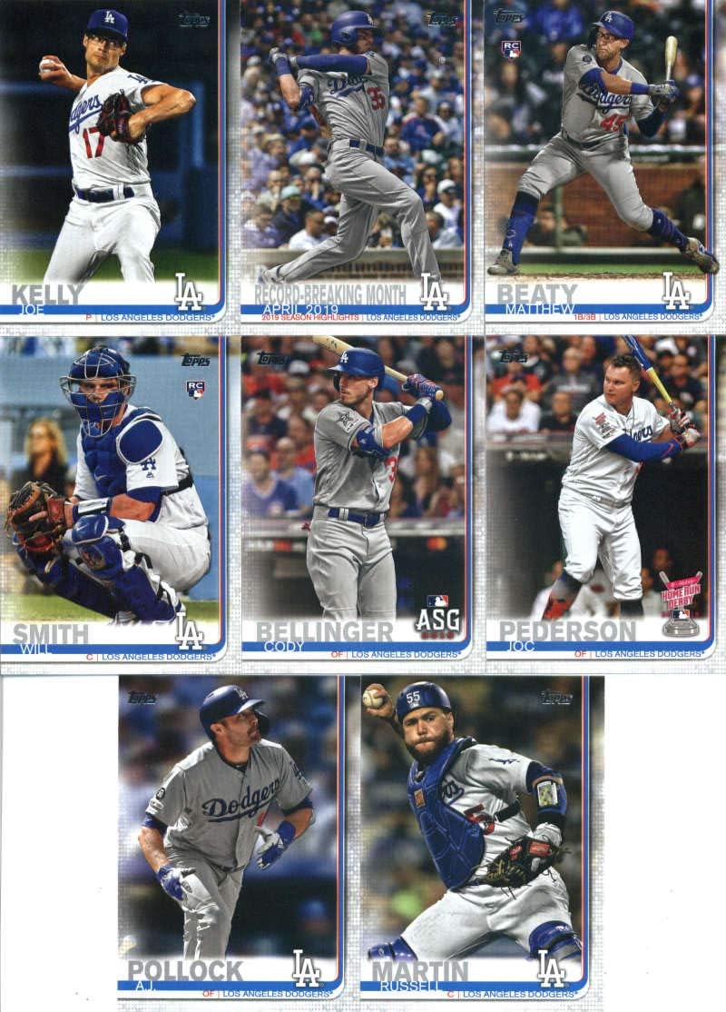 2019 Topps Master (Series 1 & 2, Update) Baseball Los Angeles Dodgers Team Set of 37 Cards: Clayton Kershaw(#10), Corey Seager(#41), Chris Taylor(#72), Walker Buehler(#US8), Dennis Santana(#95), Enrique Hernandez(#117), Kenley Jansen(#129), Yasiel Puig(#162), Justin Turner(#180), Sweet Life(#202), Joc Pederson(#231), Dodger Stadium(#254), Ross Stripling(#267), Rich Hill(#283), Kenta Maeda(#364), Pedro Baez(#433), Walker Buehler(#445), plus more