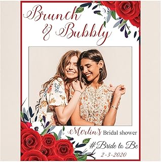Custom Floral Wedding Photo Booth Frame - Sizes 36x24, 48x36; Personalized Red Roses Brunch and Bubbly Bridal Shower Photo Booth, Handmade Party Supply Photo Booth Props, Wedding Photo Prop