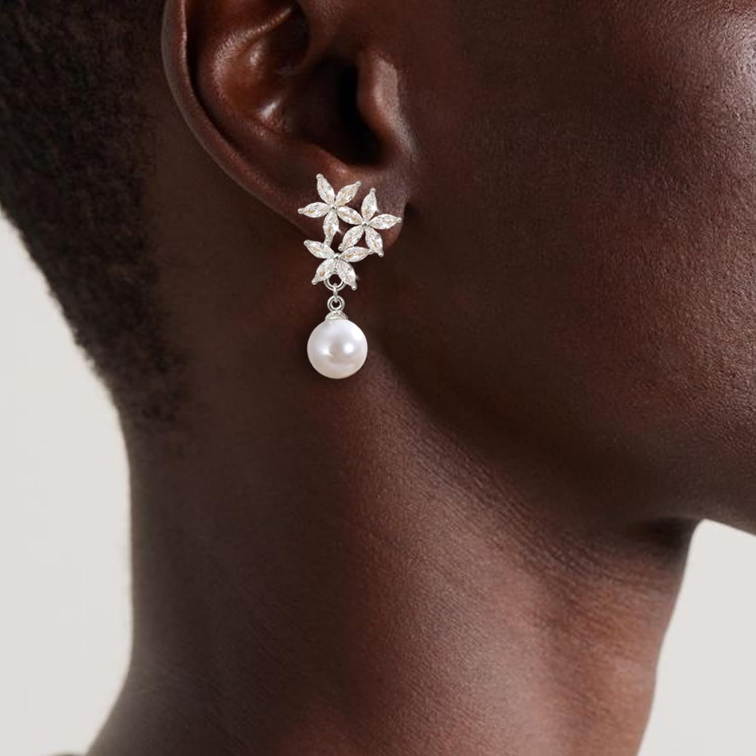 KRFY 1 Pairs Pearl Earrings, 925 Sterling Silver Post, Drop Pearl Dangle Earrings for Women Trendy, cz Studs Earrings for Women, 16K Gold Plated/Silver - Image 5