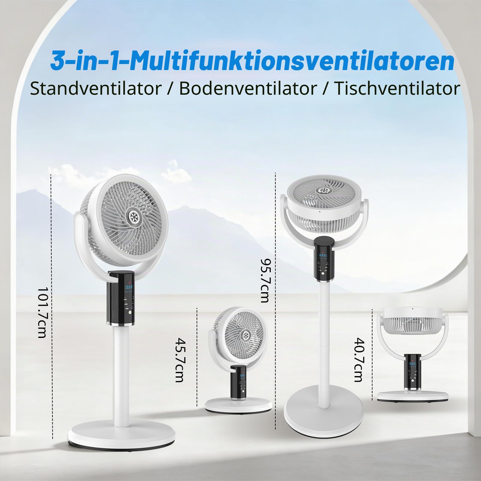 WIWOLER Leiser Standventilator mit Fernbedienung, 3 Höhenverstellbarer Säulenventilator, 8 Geschwindigkeiten, 80° Oszillation, 8H Timer, LED-Display, 3-Stufen Nachtlicht, Für Schlafzimmer, Büro