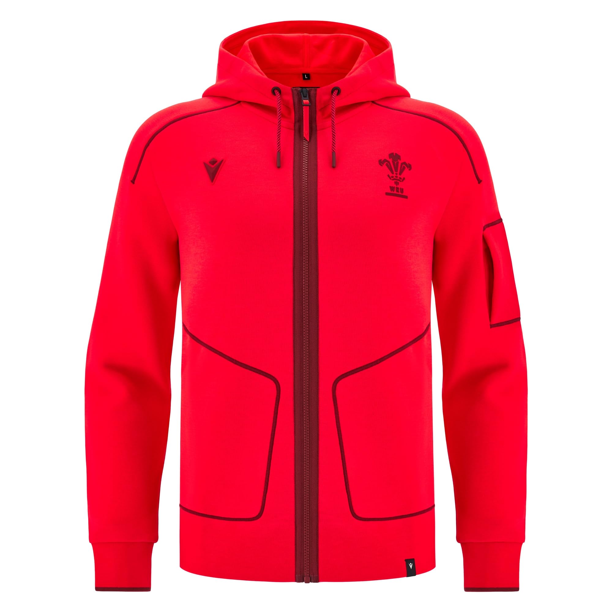 Macron Men's Red Wales Wru 2025/26 Players Travel Zip Hoody (Uk, Alpha, 3XL, Regular, Regular, )