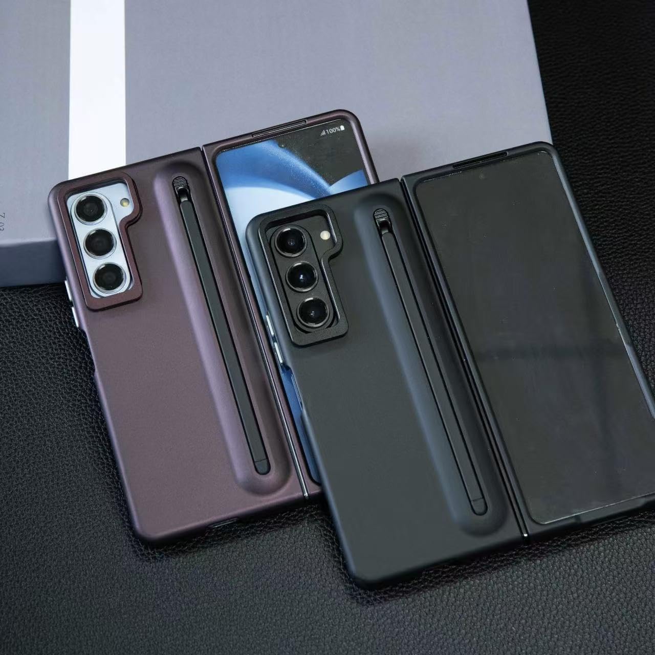 Slim PC phone Case for Samsung Galaxy Z Fold 6 with Built-in S Pen Holder, Adjustable Camera Kickstand, Anti-Scratch Front Screen Protector | Shockproof Matte Finish mobile phone case Dark Blue