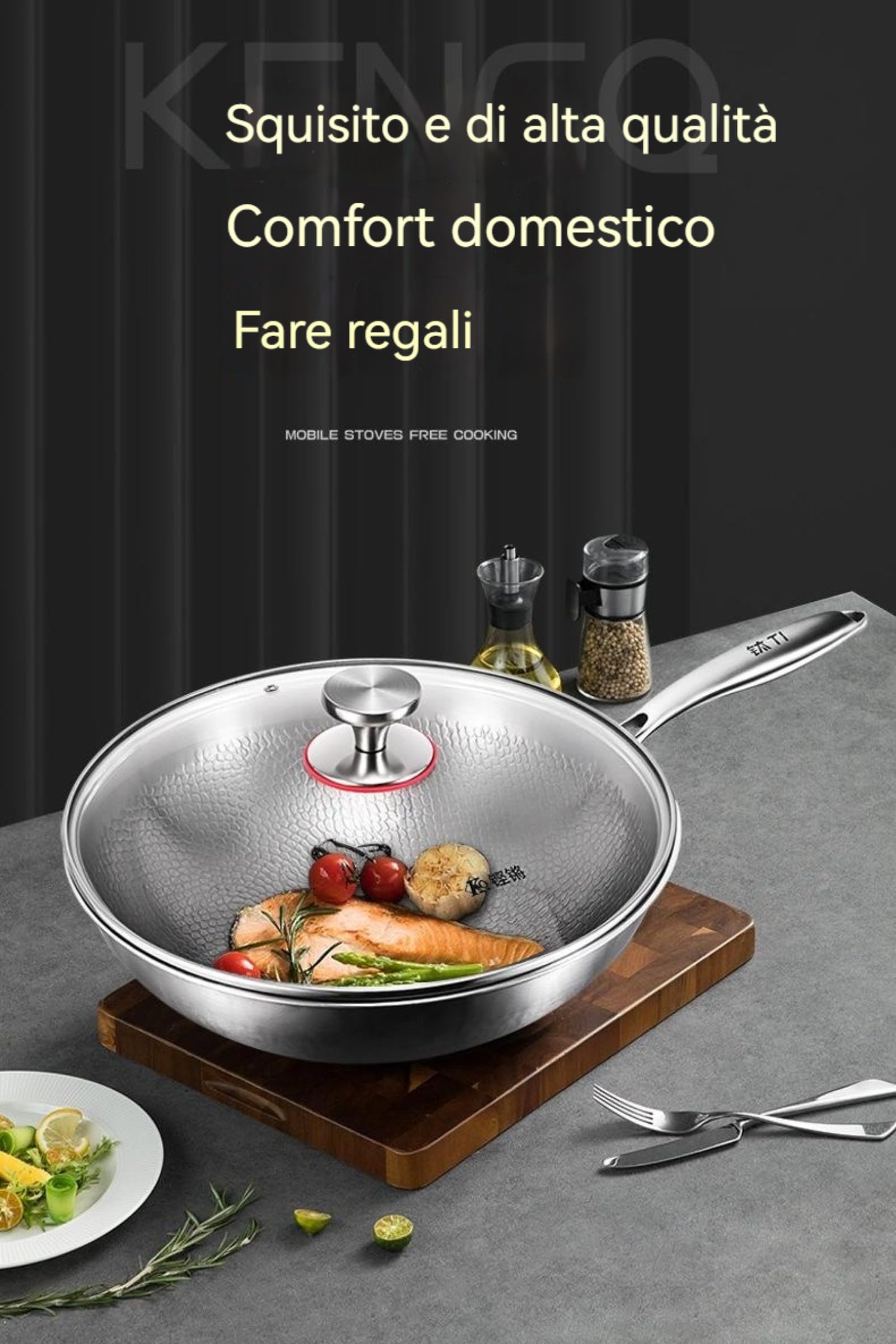 Generico Titanium Hammered Pan PRO con Coperchio, 2025 padelle antiaderenti multifunzionali Ultra Resistenti e AntiGraffio per Cucinare