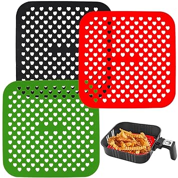 Reusable Air Fryer Silicone Liners - 3 Pack 8.5 Inch Square Non-Stick Air Fryer Mat for Frying, Steaming,