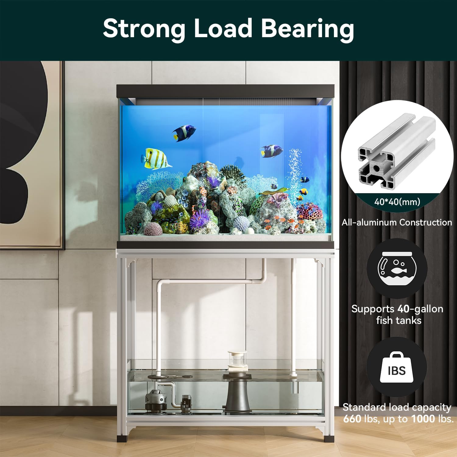 Fish Tank Stand t-slotted aluminum extrusion stands 40 Gallon Aquarium Turtle Tank 36.5" x 18.5" x 33"