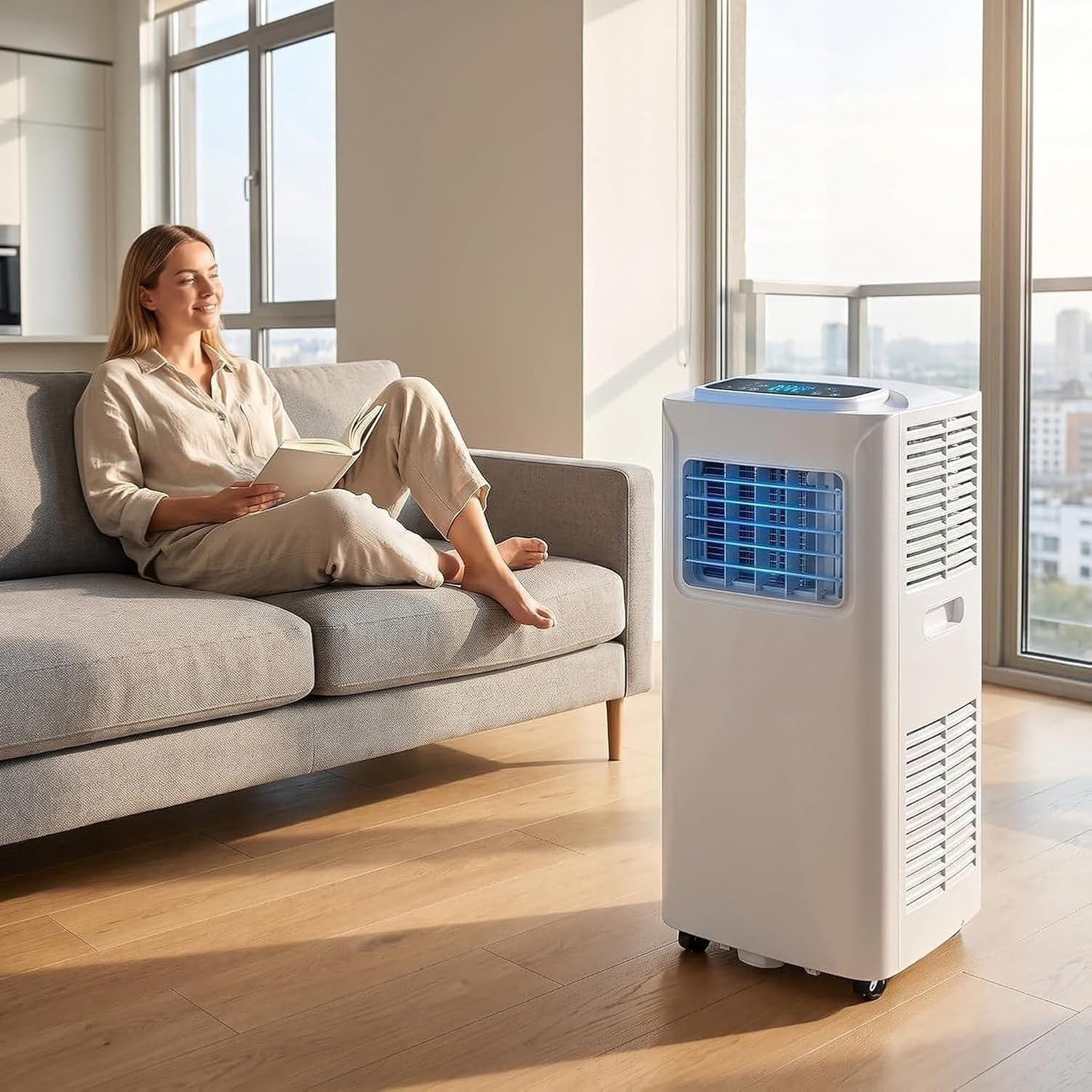 Aire Acondicionado Portátil 12000 BTU Enfría 30 m², Control Remoto, Temporizador 24H, Kit de Instalación, 2 Velocidades y Oscilación, con Enchufe, 7000 Btu, 7000 BTU