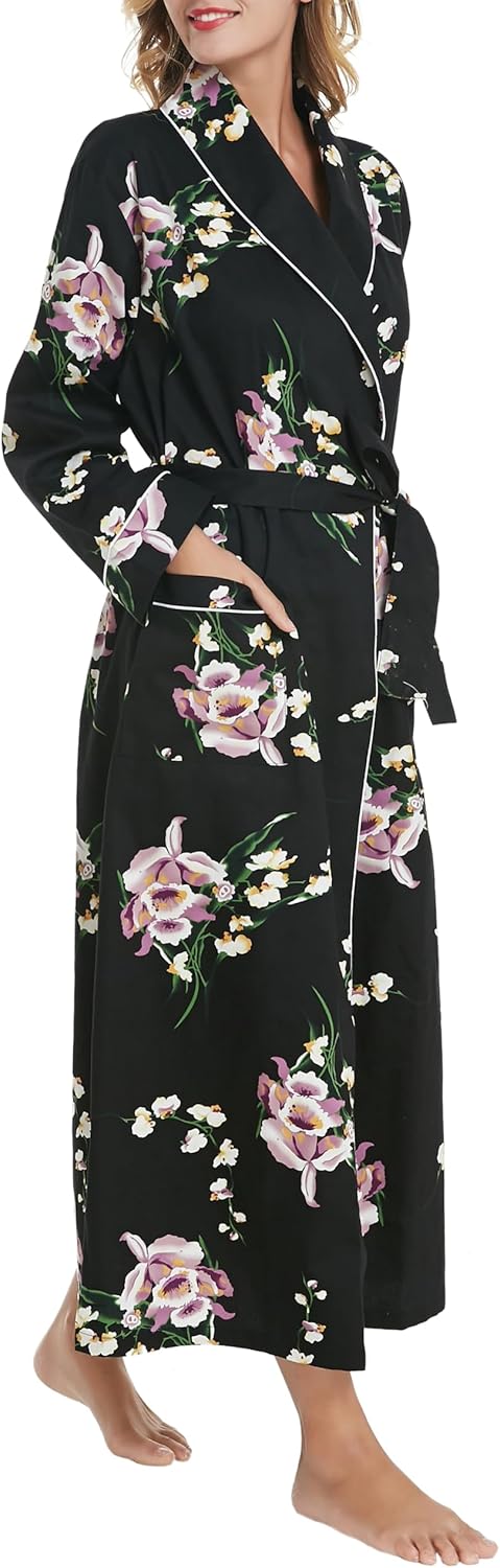 Lavenderi Women’s 100% Cotton Long Kimono Lounge Bathrobe Robe, Ladies Loungewear for Spa - Image 3
