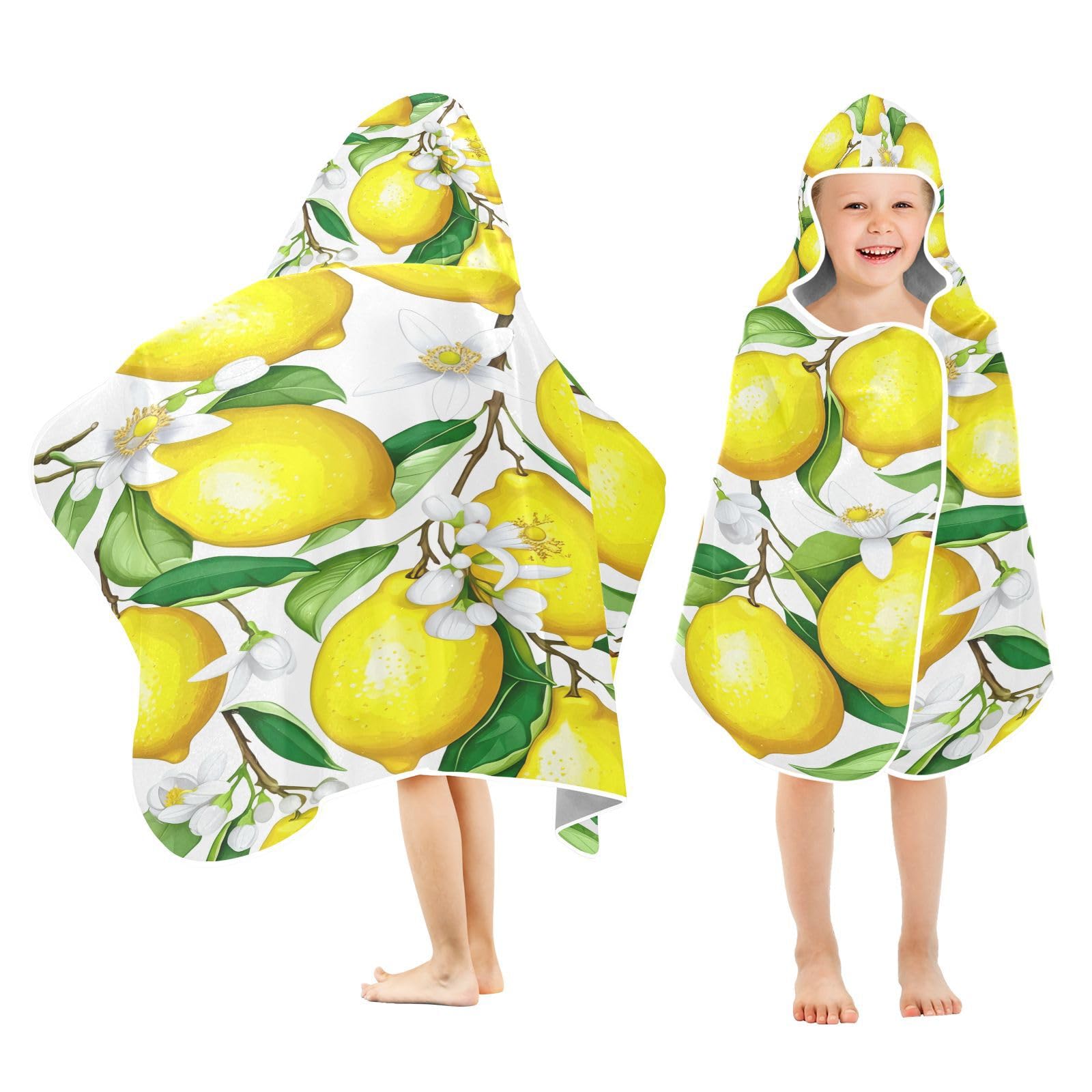Nesatuwa Hooded Towel for Kids,Fresh Lemon Kids Beach Bath Towels Soft Absorbent Quick Dry Poncho Towel for Girls Boys