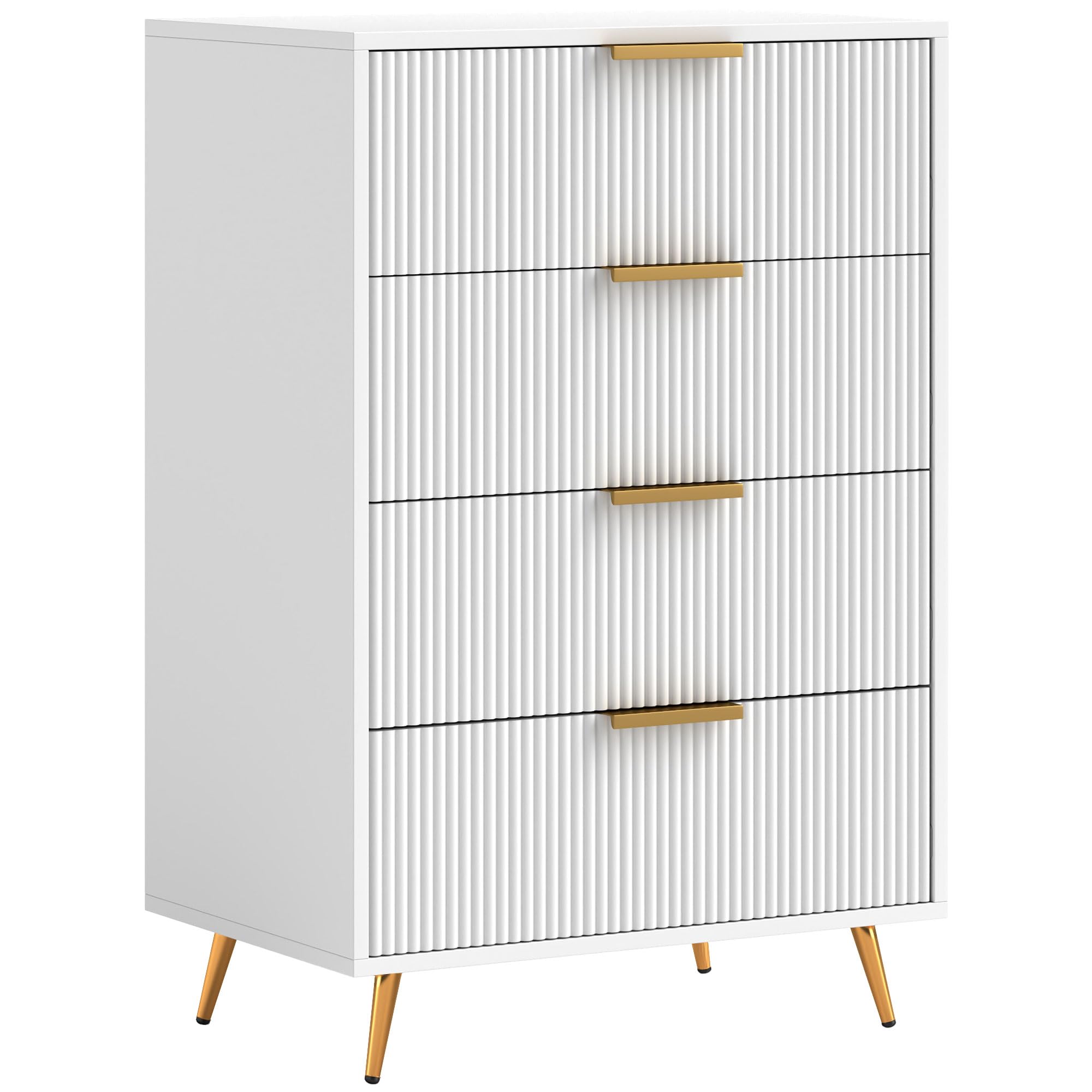 HOMCOM Cómoda con 4 Cajones Frentes con Diseño Ondulado 60x40x90 cm Blanco | Cómoda de Dormitorio Moderno, Anti-vuelco, Cajonera para Salón Pasillo