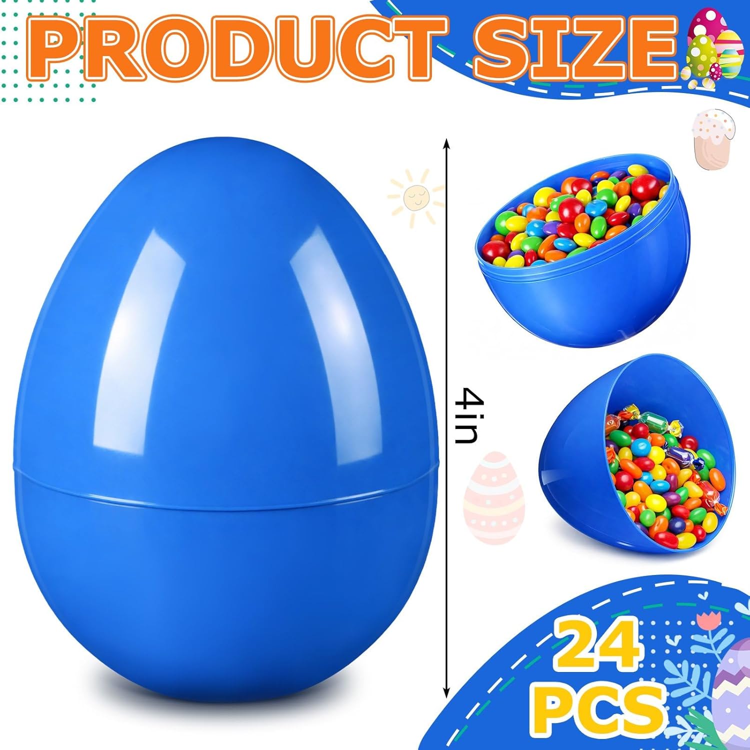 Leitee 24 Pcs Blue Plastic Easter Eggs 4 Inch Large Blank Empty Eggs Bulk Paintable Detachable DIY Decoration for Easter Basket Stuffers Fillable Hunting Treats Party Favor Gift