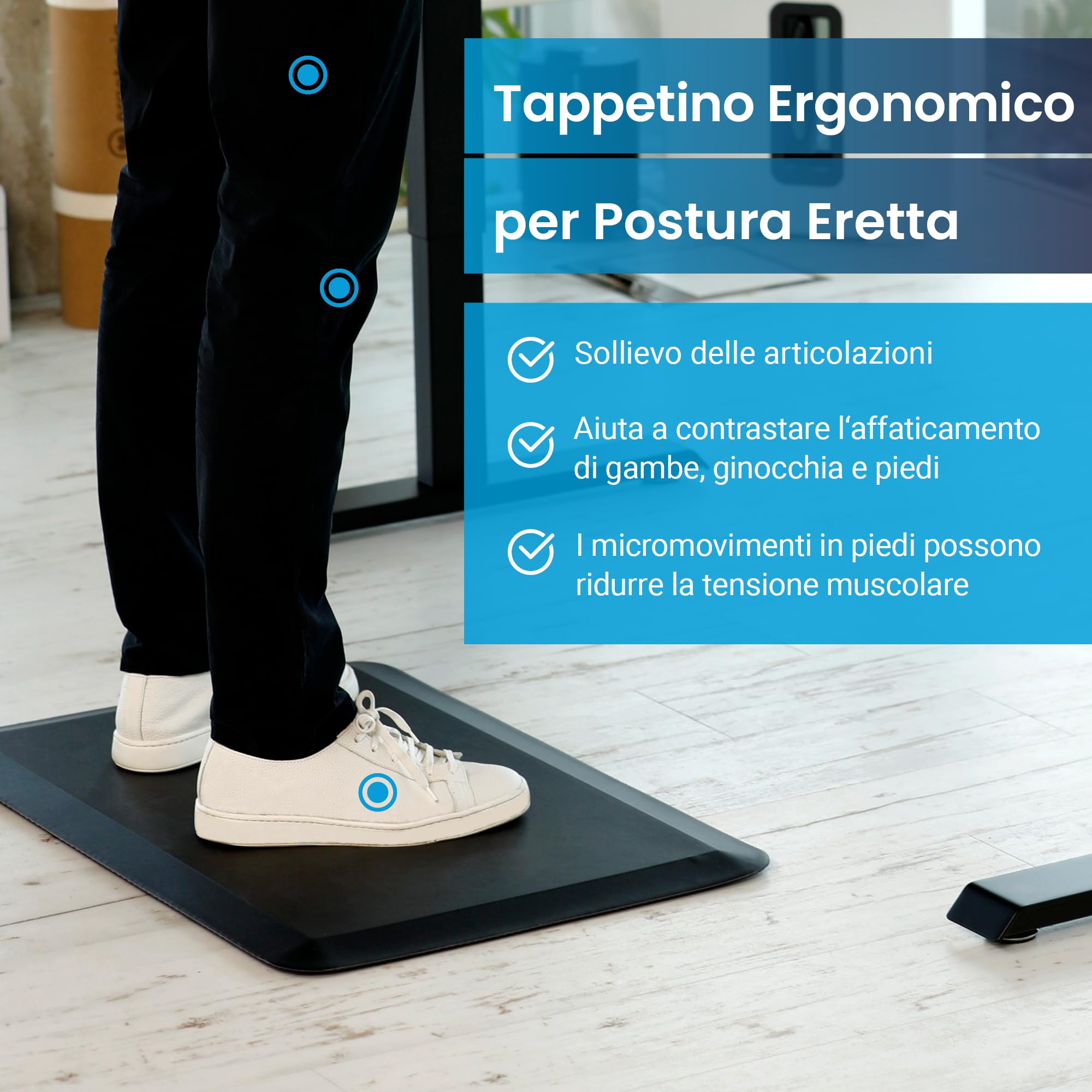 Ergotopia Tappetino anti fatica 2 cm di spessore - tappetino ergonomico ideale per la scrivania in piedi - tappetino antiscivolo per la postazione di lavoro
