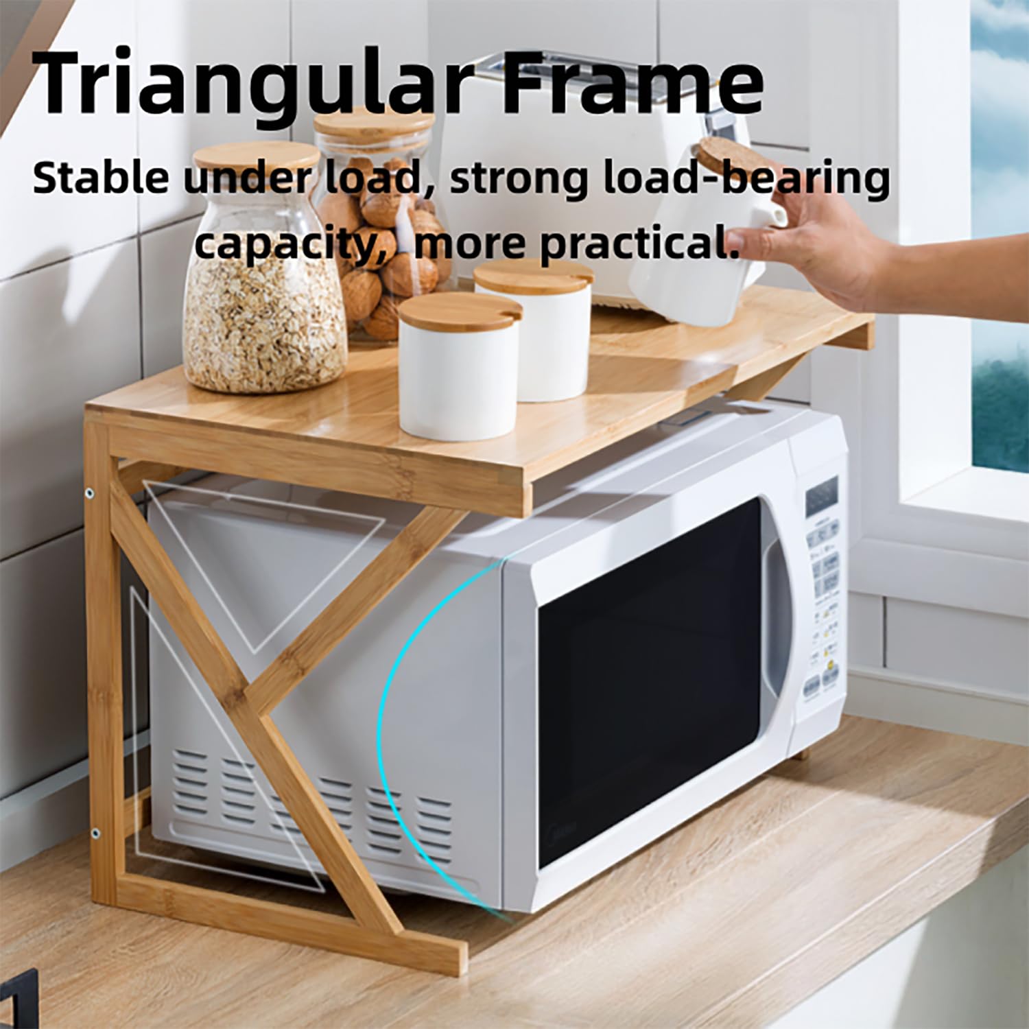 2-Tier Bamboo Microwave Stand, Countertop Microwave Oven Rack