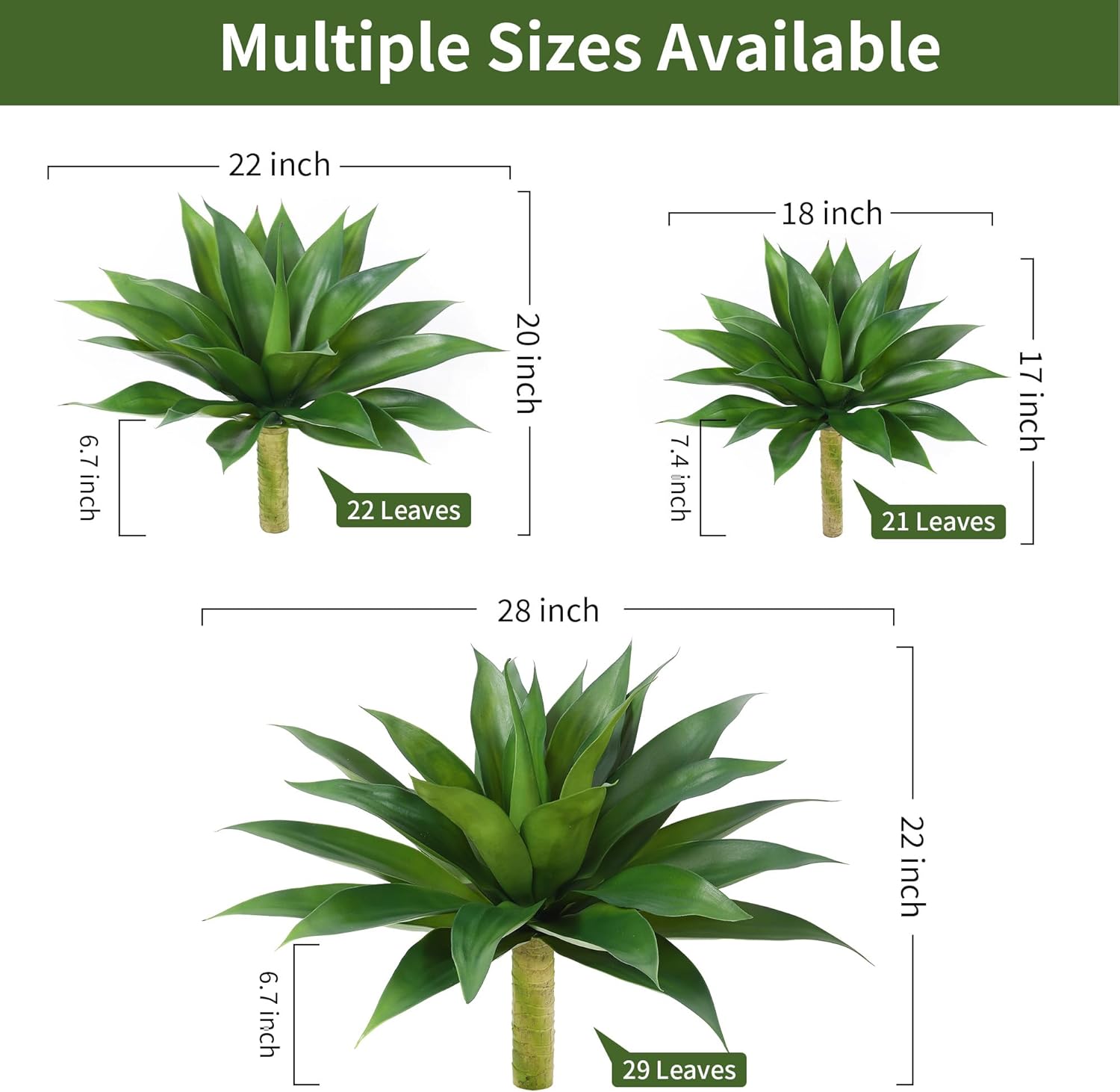 Wertuirk 18 Inch Artificial Agave Plant, Realistic Faux Succulents with Vibrant Color, UV Resistant & Low Maintenance Fake Plants for Indoor Outdoor Home, Garden, Patio, Office Decor (Green, Medium)