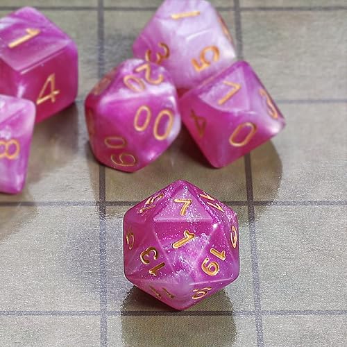 Vista 206 de CiaraQ DND - Juego de dados poliédricos con una bolsa de dados negra para juegos de mesa de rol D&D RPG MTG Rojo mezclado con naranja + purpurina