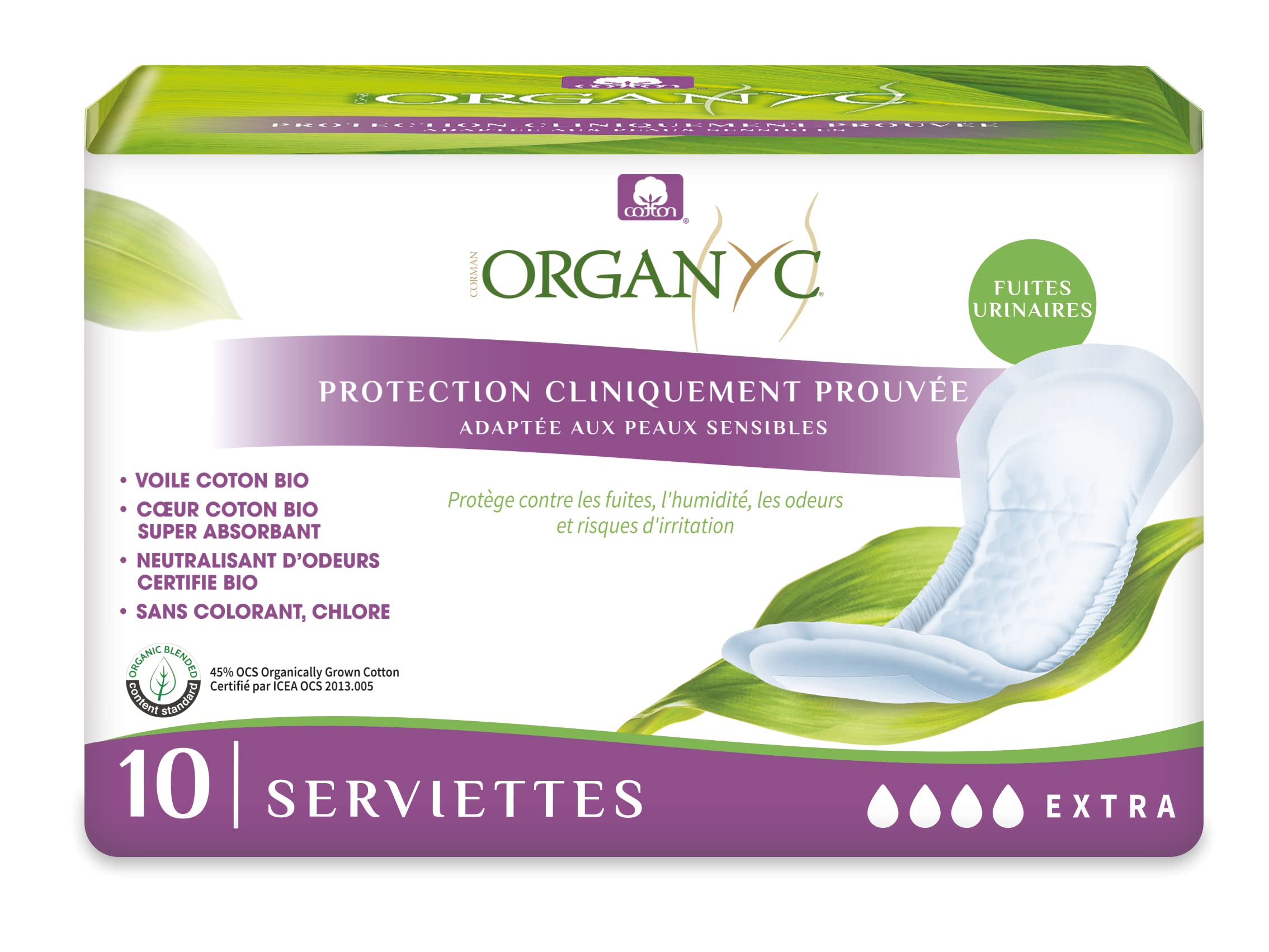 Organyc - Panty Liners for Incontinence (Light Urinary Incontinence) Made of Certified Cotton, Contains no fragrances or Plastic or Chemical Materials - 1 Pack of 24 Ultra Thin Towels