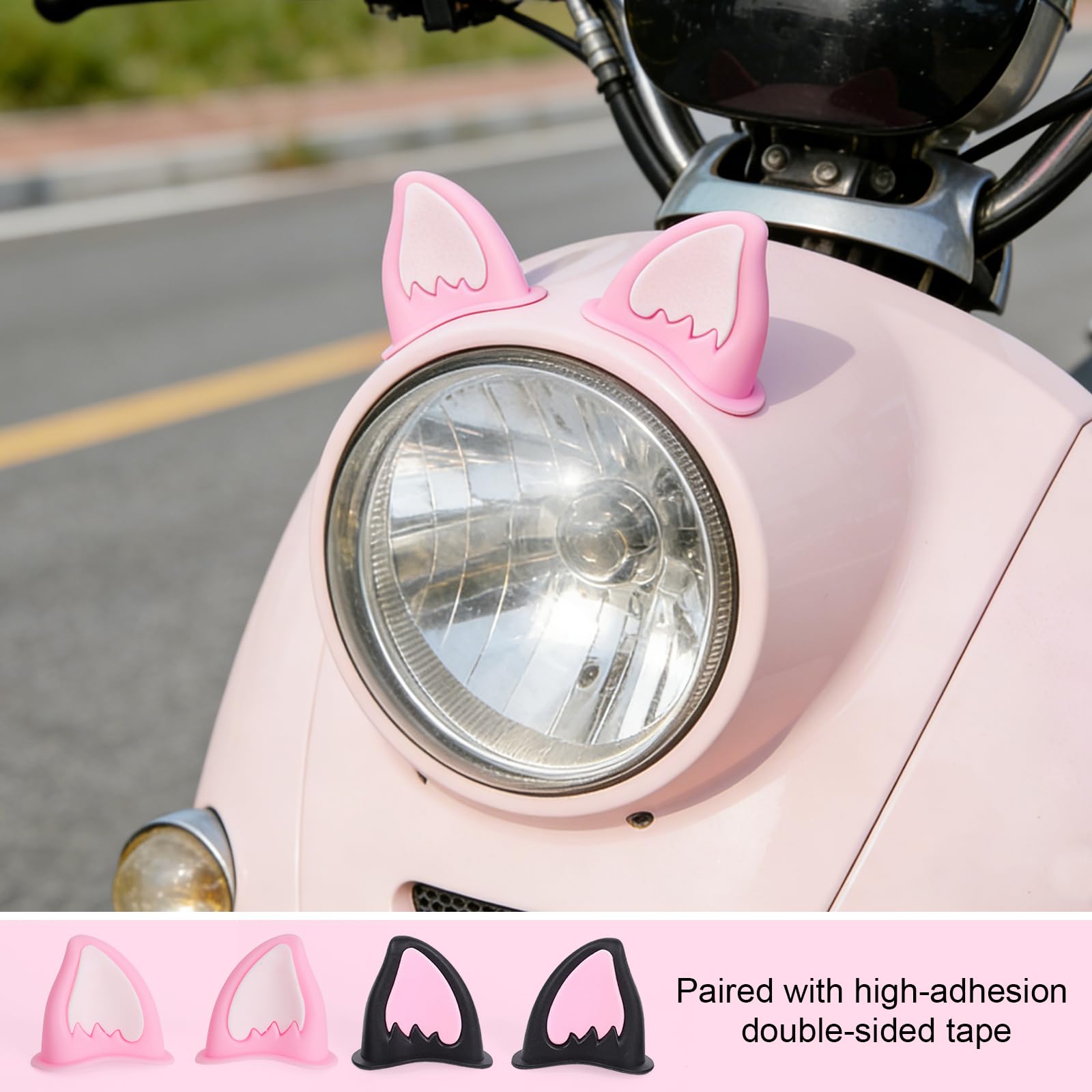 Zestaw 4 sztuk na kask motocyklowy, uszy kota, zestaw z 10 odblaskowymi naklejkami na rower, deskorolkę, motocykl, skuter, snowboard