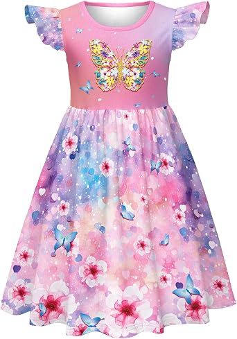 LQSZ Girls Nightgowns Toddler Princess Pajamas Dress for Kids | Soft Breathable Flutter Short Sleeves Nightie, Skin-friendly Fabric, Gentle Stretch, Perfect for Parties and Daily Wear
