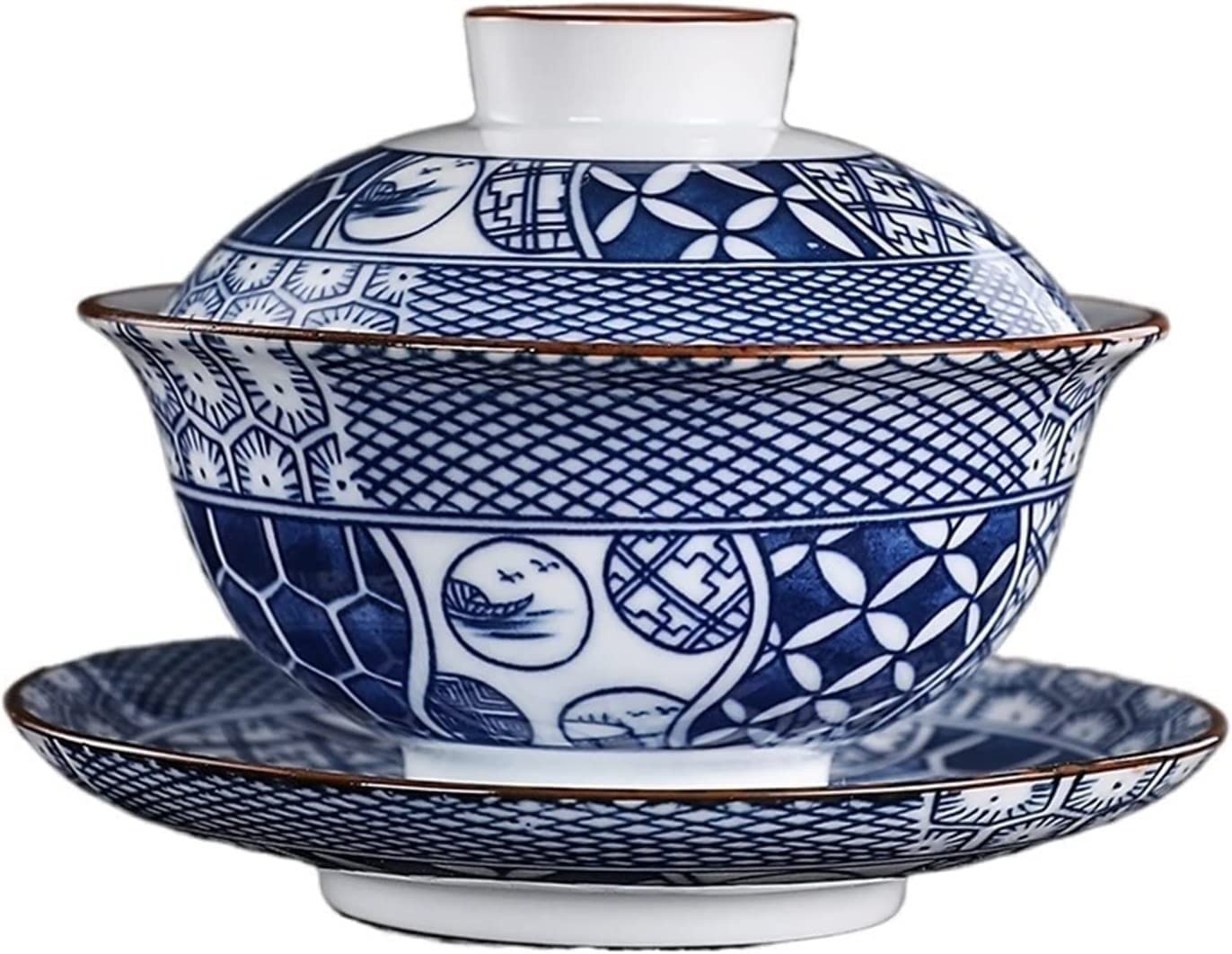 taza de té, Cuencos, juego de té kung fu, cuenco cubierto, taza porcelana azul y blanca vintage, cerámica hecha a mano, tazón portátil for viajes(12)