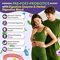 Vista 2 de Sugar Free 5-in-1 Probiotic Prebiotic Postbiotic Gummy, 36 Strains Probiotics for Women Men with Digestive Enzymes, Peppermint, Complete Immune, Gut