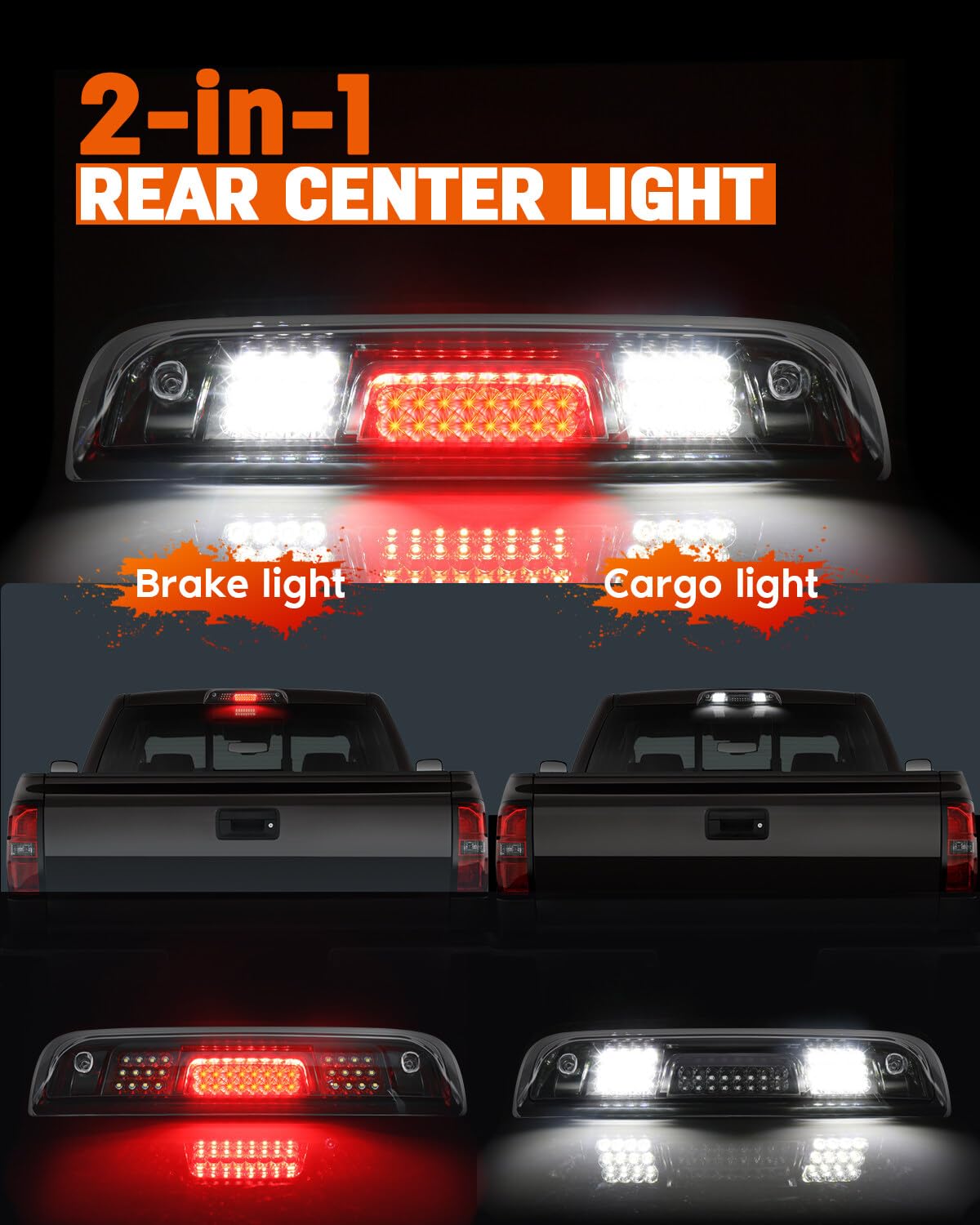 LBRST Rear High Mount Stop Brake Lights LED Third Brake Cargo Light Fit For Chevrolet 2014-2018 For GMC 2014-2018 Third Rear Cab Roof Center Tail Cargo Lamp Chrome+Smoke