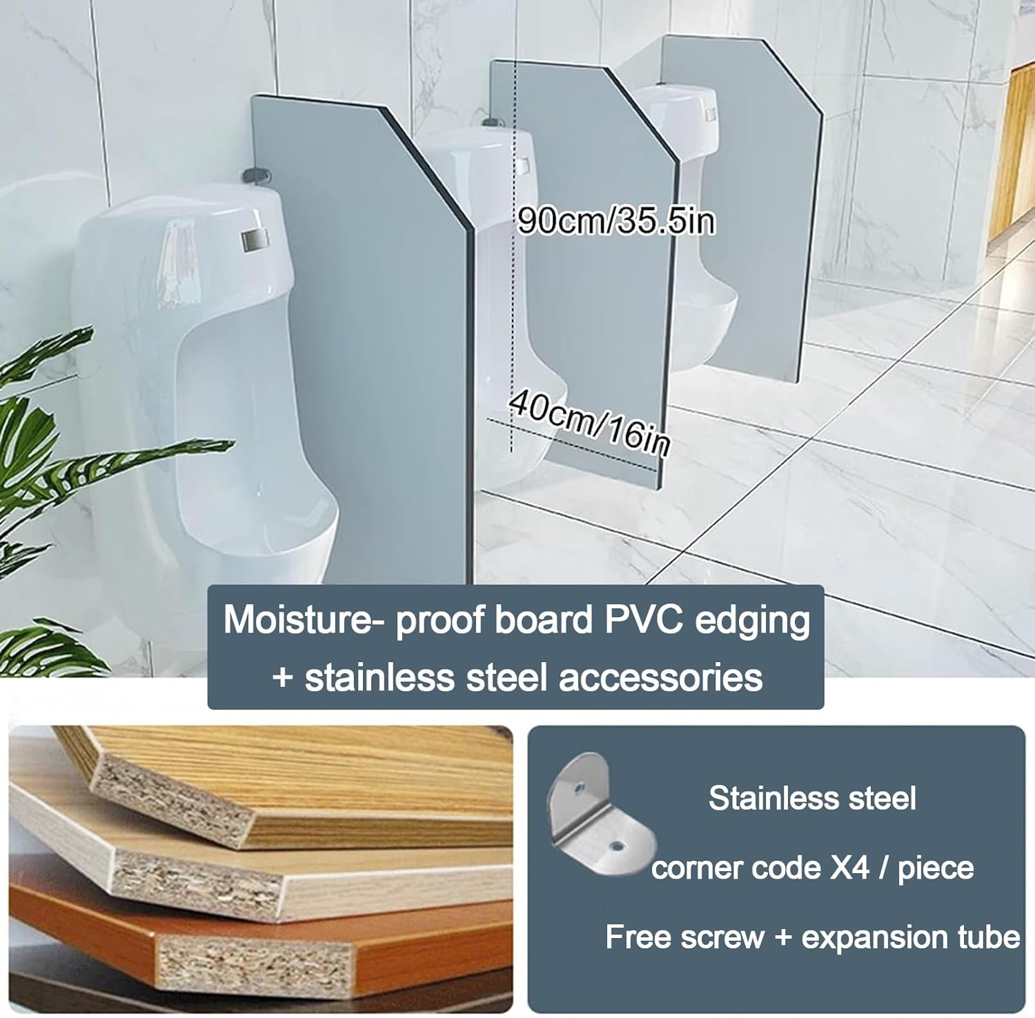 Urinal Partition,Wall-Mounted Men's Urinal Privacy Screen,Room Divider Partitions Separator Decorative Panel Screens,for Schools/Kindergartens/Shopping Malls/Public Places (Size :