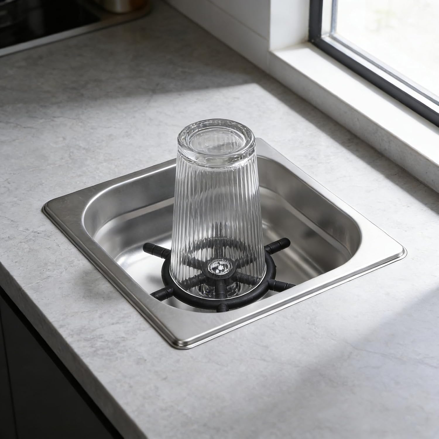 Dpofirs Automatic Pitcher Rinser, Stainless Steel Space Saving Cup Washer with High Pressure Rinsing, for Home and Commercial Kitchen Use (Silver)