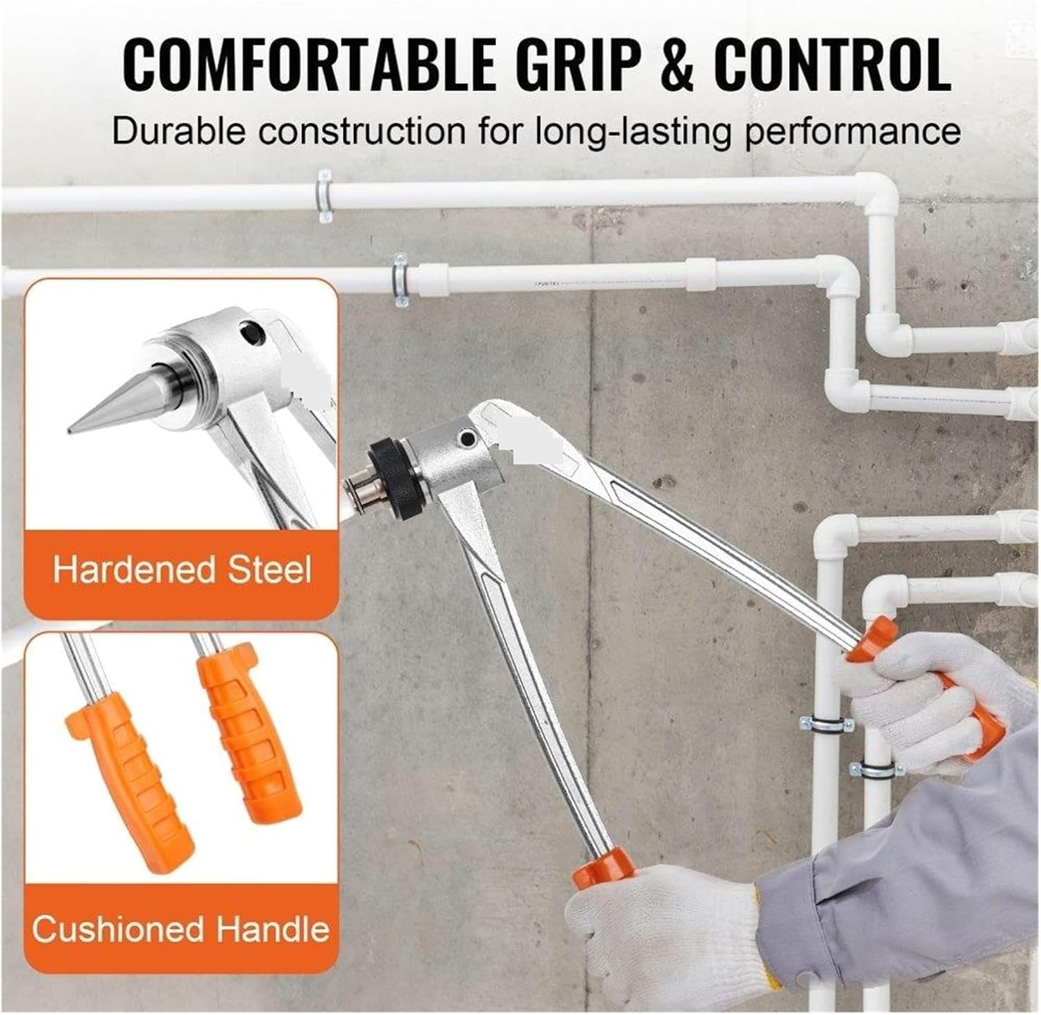 Exhaust Pipe Expander, Pex Tube Expander 1/2 3/4 1 Inch OD Manual Lever Tool with 3 Expansion Heads Pipe Cutter