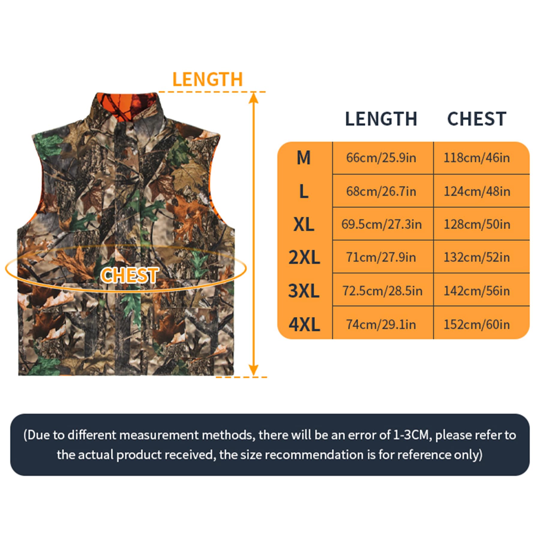 GUGULUZA Homme Gilet de Chasse Orange Camo, Réversible, Multi-Poches, pour Pêche Chasse Camping, M
