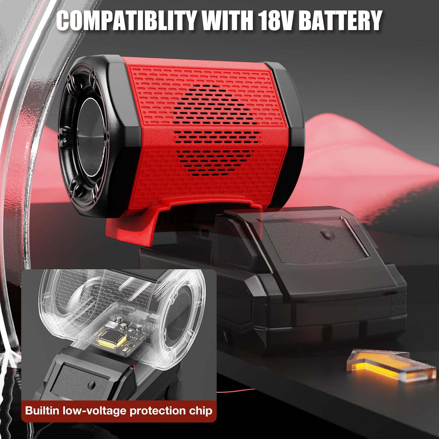 ohyes Bluetooth Speaker Compatible with Milwaukee 18V Battery Packs with USB-A/C Charging for Jobsite Camping & Parties (Battery not Included)