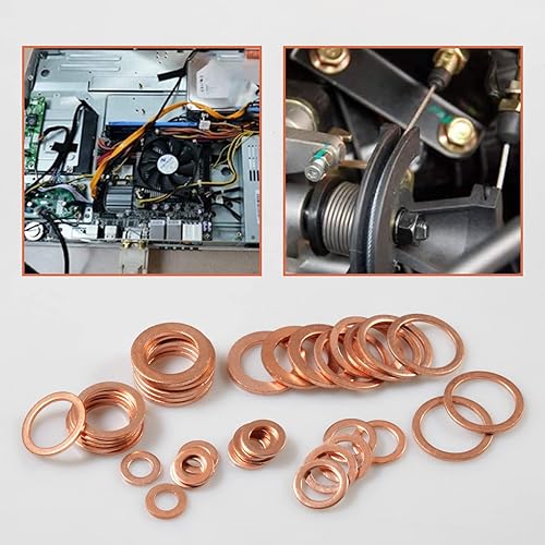 Miniatura 3 de LEONTOOL Juego de 200 arandelas de sellado métricas de cobre, 9 tamaños, arandelas de cobre con caja de almacenamiento, anillo plano, tapón de