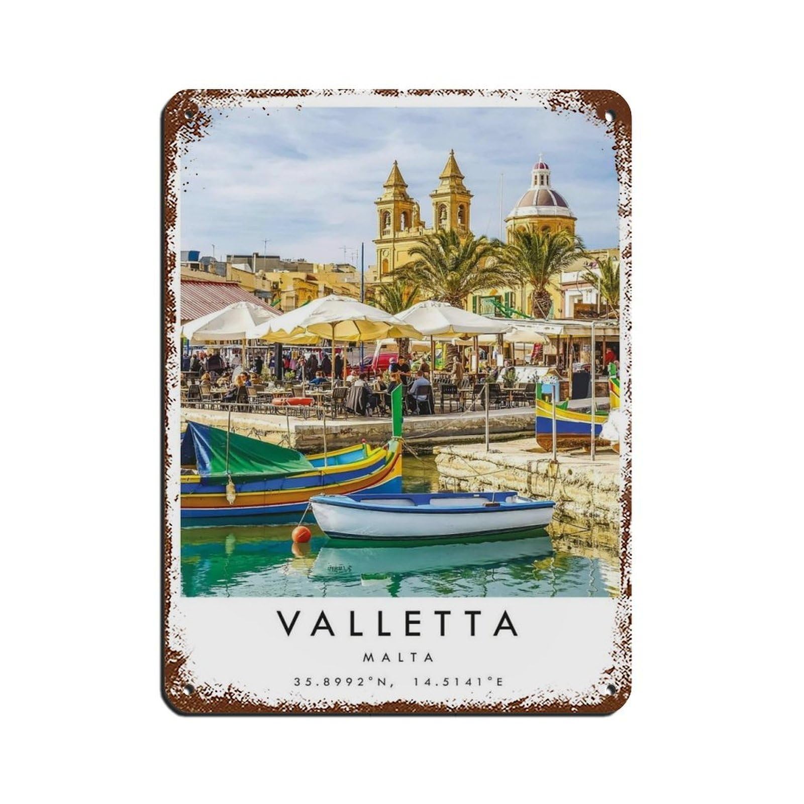 Valletta Travel, Malta Poster Retro Poster Metal Tin Sign Chic Art Retro Iron Painting Bar People Cave Cafe Family Garage Poster Wall Decoration 12x16inch(30x40cm)
