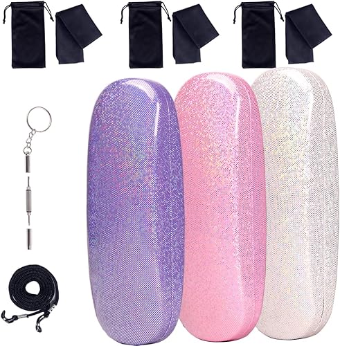 ADBGV 3 fundas unisex rígidas para lentes, funda protectora para gafas, funda de gafas de sol con paño de limpieza