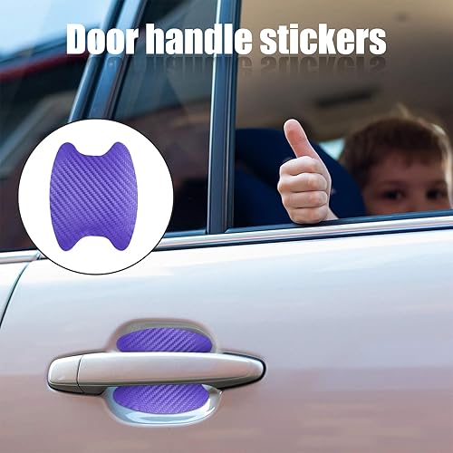 Miniatura 6 de Kewucn 4 calcomanías para manija de puerta de automóvil, películas protectoras de fibra de carbono para manija lateral de puerta de automóvil,