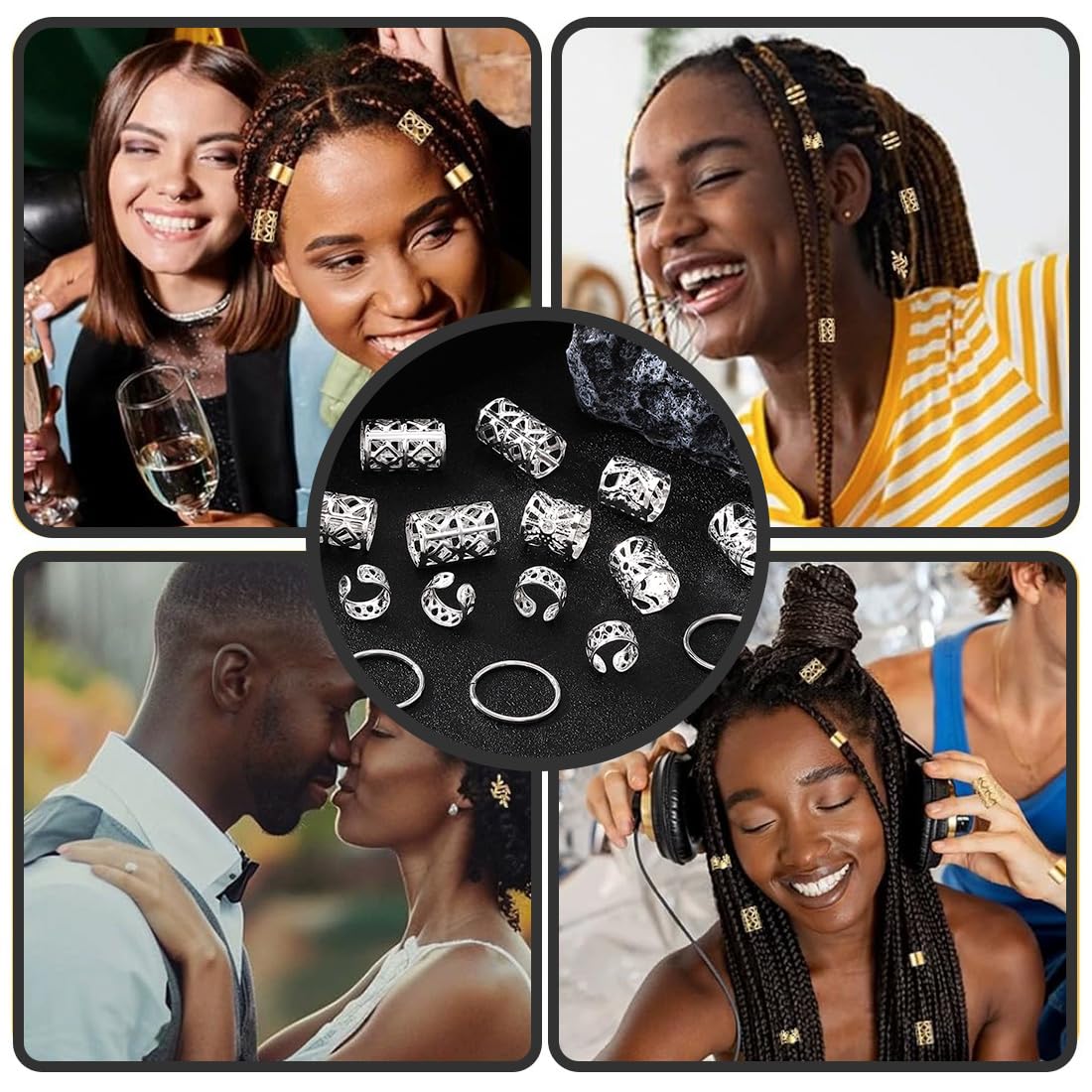 12 Pezzi Trecce Per Capelli Argento - Clip E Polsini Per Barba E Trecce, Accessori Styling Unisex