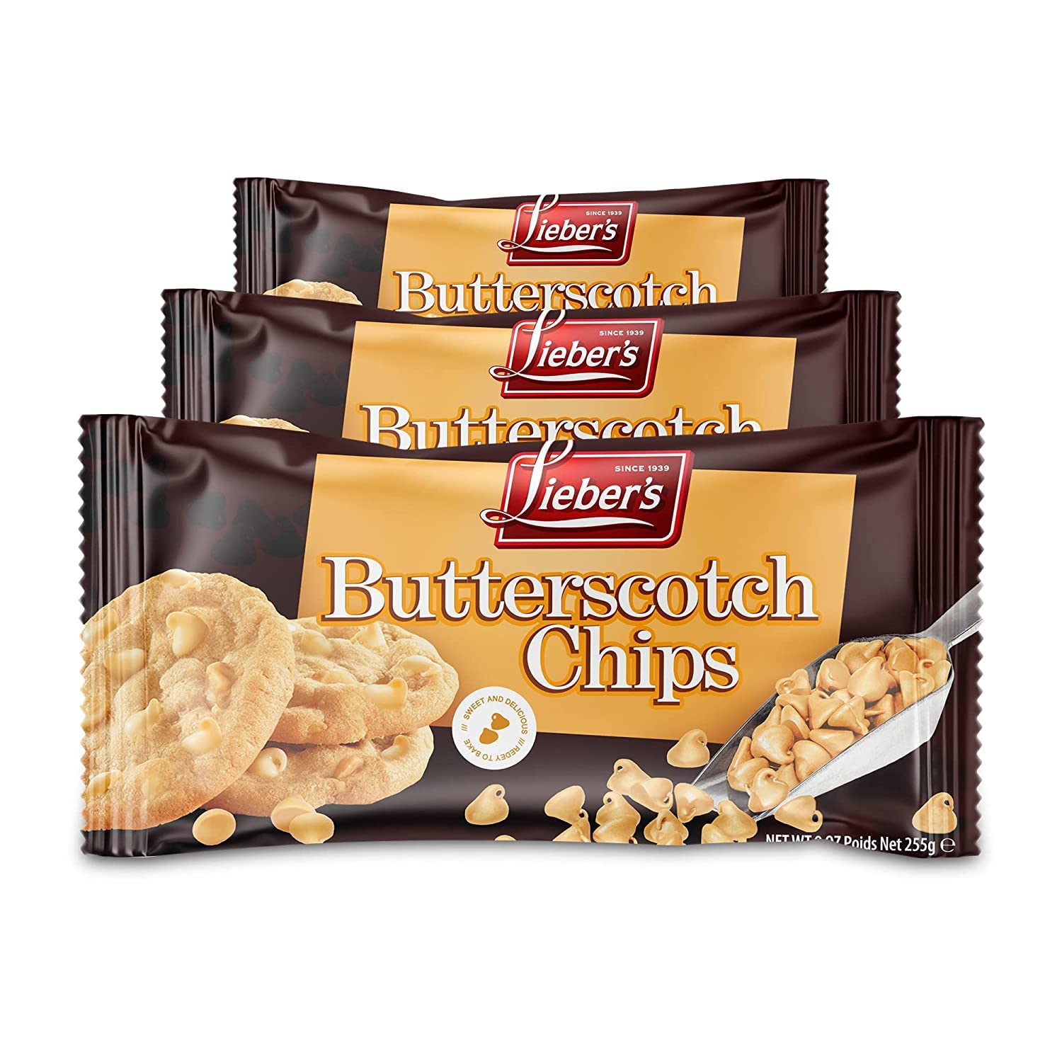 Lieber's Real Butterscotch Chips| Baking Chips | Certified Kosher, Great for Cookies, Cakes, Biscuits, Muffins and More! 255g (Pack Of 3)