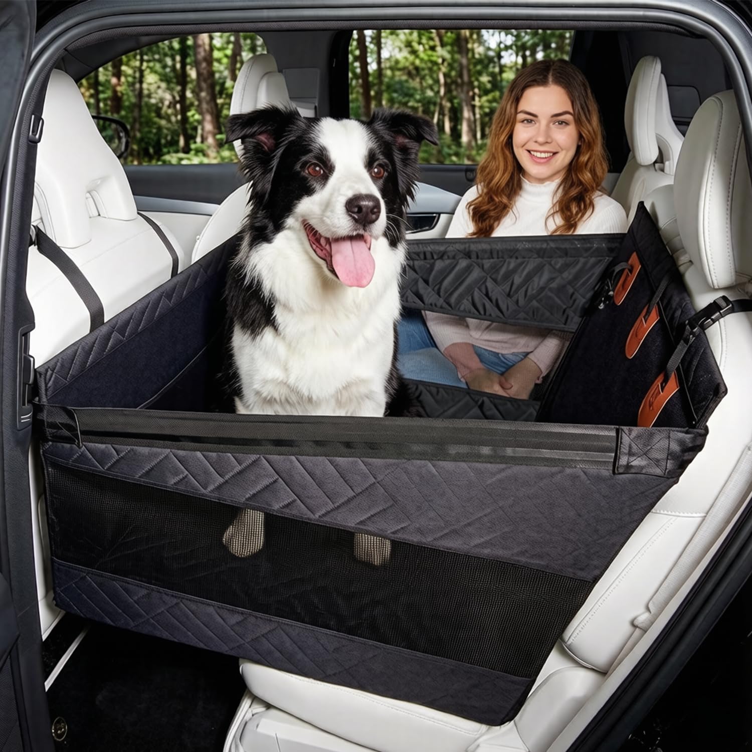 Asiento trasero para perros medianos y grandes, asiento de seguridad con correa de fijación