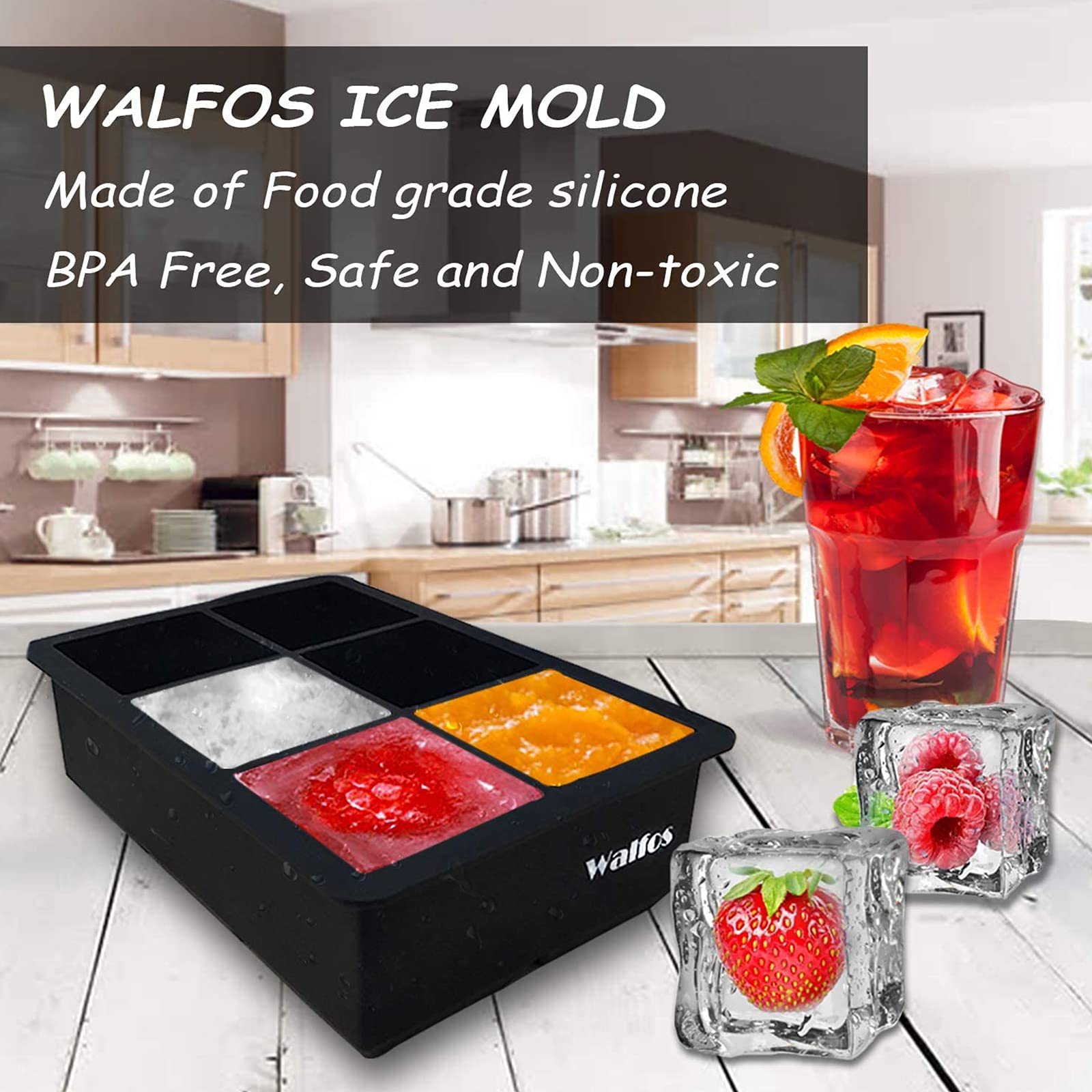 Fousenuk 3 pezzi ghiaccio stampo, cubetti ghiaccio silicone, stampi ghiaccio con coperchio, forme per ghiaccio grandi, per whisky, cocktail e bevande refrigerate (6 scomparti × 2 + 8 scomparti × 1