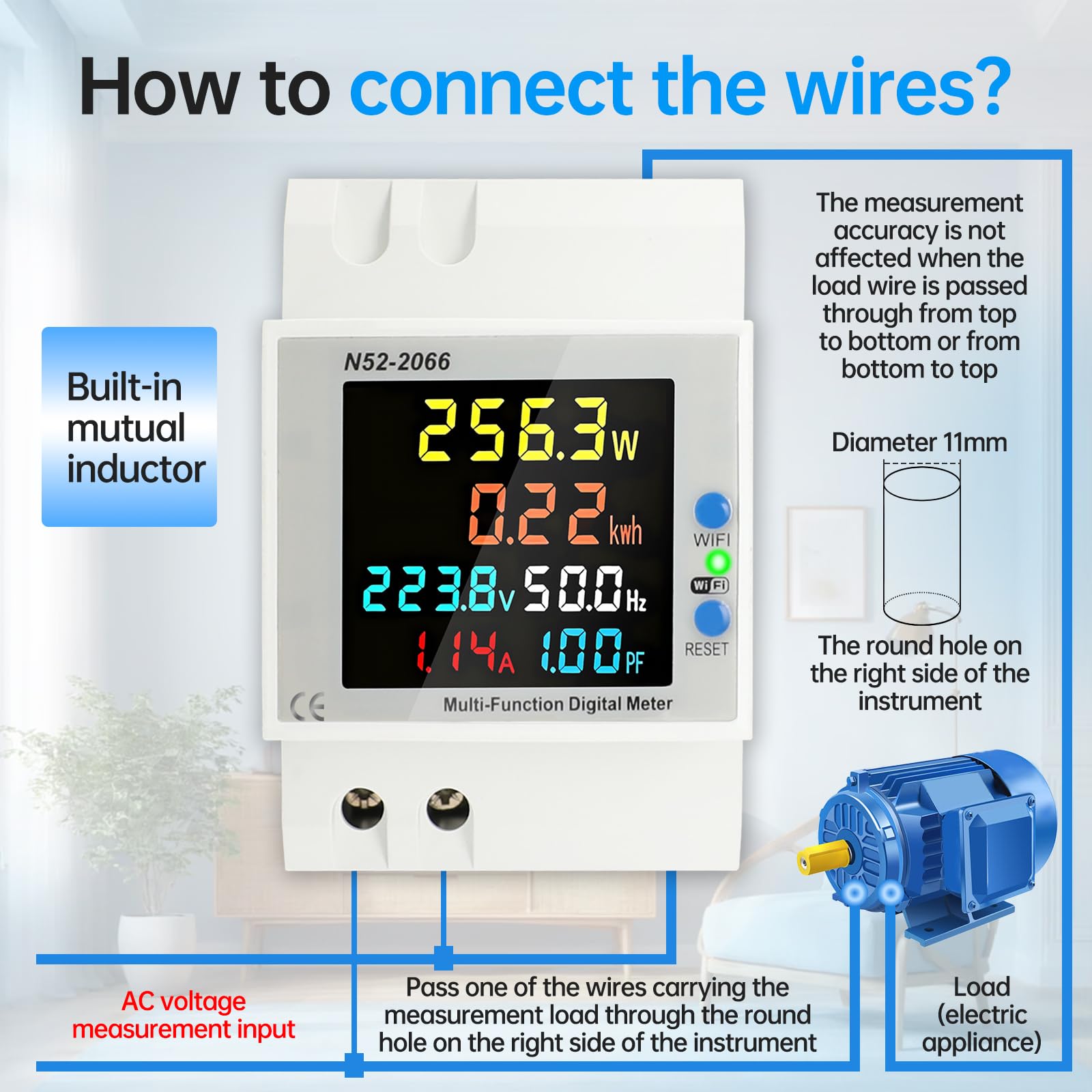 Contatore a guida WiFi Monofase 0-100A, Smart 6-in-1 AC 40-300V con controllo APP, contatore kWh, contatore trifase chiuso per applicazioni domestiche e fotovoltaiche