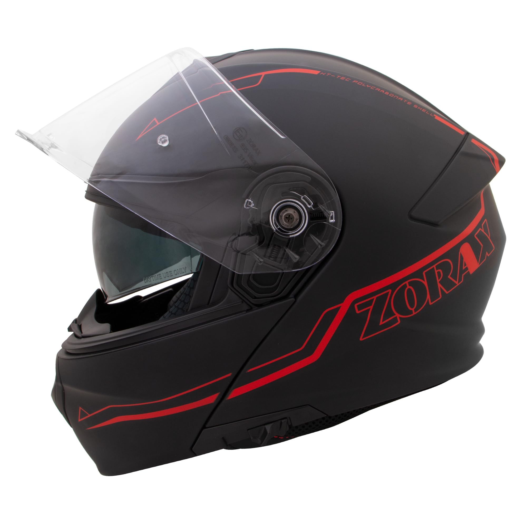 Zorax Matt Schwarz/Rot L (59-60cm) Klapphelm Integralhelm mit Doppelvisier Motorradhelm Damen und Herren ECE 2206 Genehmigt