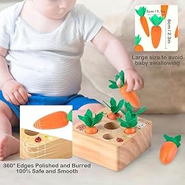 Ancaixin Montessori Toys for Babies 6-12 Months, Wooden Toys for 1 Year Old Boys and Girls, Educational Carrot Harvest Toy for Toddlers, Shape Sorting Matching Puzzle, Developmental Birthday Gifts