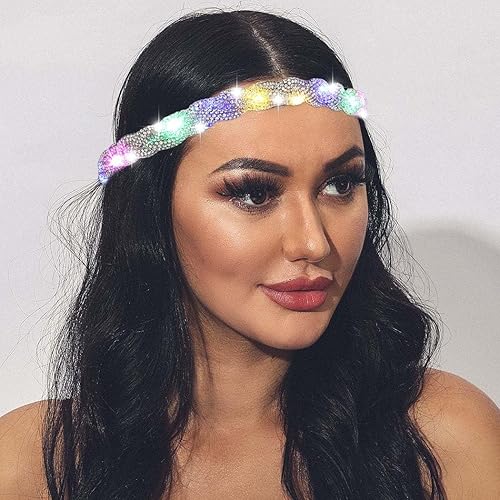 EARENT Diadema de diamantes de imitación iluminada con luces LED plateadas, cadena de cabeza brillante para novia, rave, accesorios para el cabello